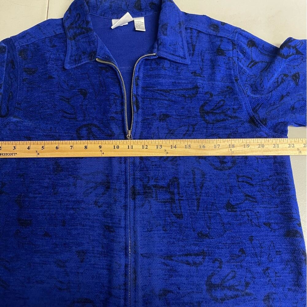 Chico's Design full zip blouse dark blue with black animal/insect/bird size 2 - Picture 11 of 12